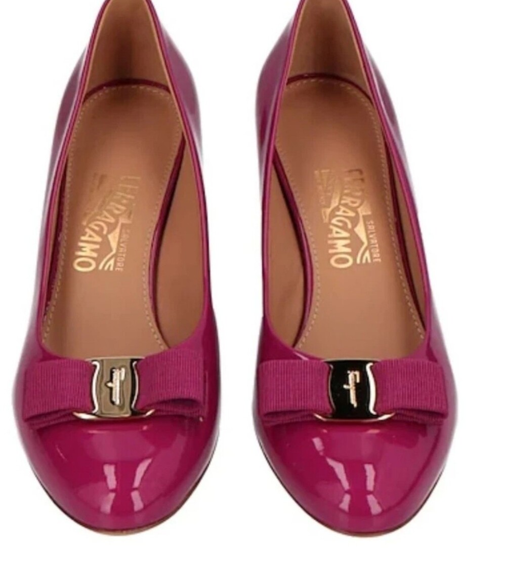 Salvatore Ferragamo  Sangria Leather Mirabel Wedge Pumps Size 39.5 C NWB